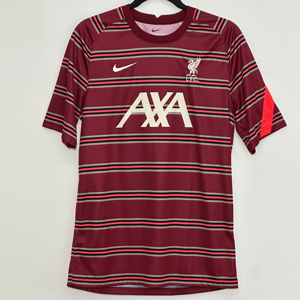 Nike Liverpool FC Dri-FIT Training Jersey Mens M Burgundy Striped AXA Soccer